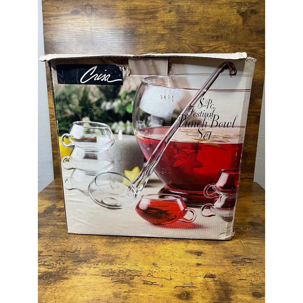 Riekes Crisa Punch bowl set New in box‎ FESTIVAL Blown Crystal
